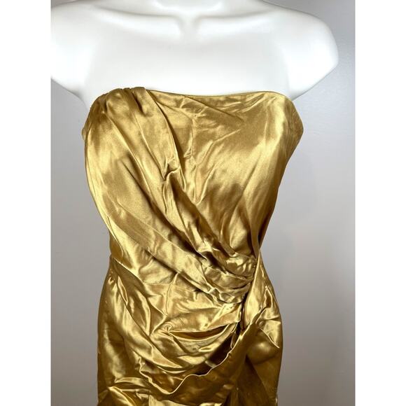 SAU LEE Hester Strapless Ruched Ecru Olive Satin Mini Dress Size 2 - Picture 4 of 11